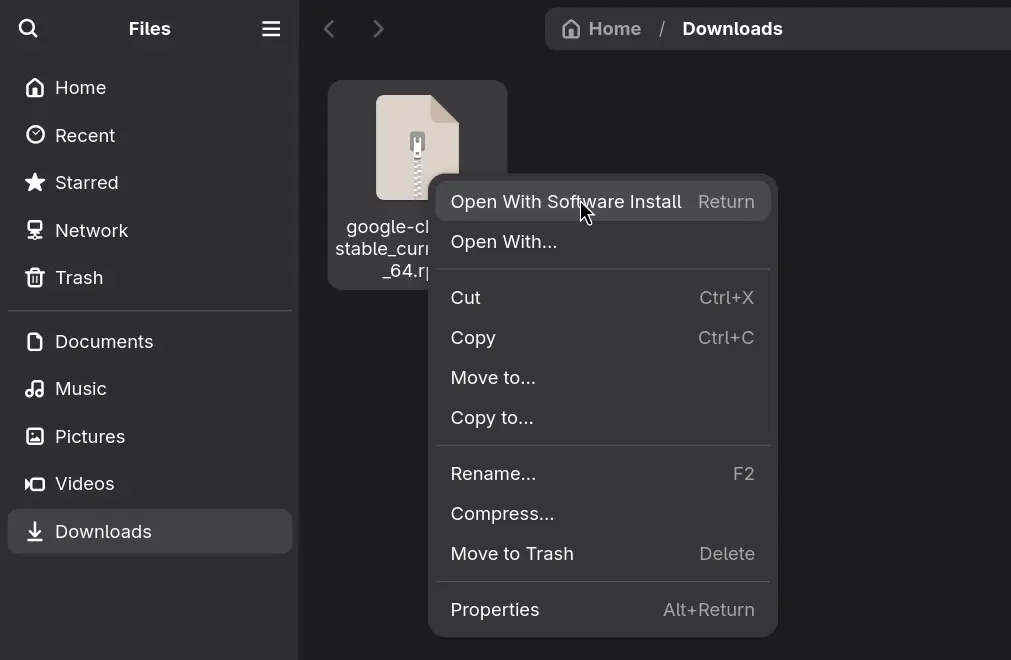 install chrome on fedora 44 gnome desktop